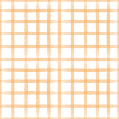 Watercolor seamless pattern orange check, stripe.