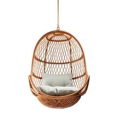 vintage hanging rattan chair isolated white background