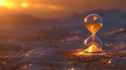 Craft an image where a sand hourglass becomes a powerful metaphor for the phrase
