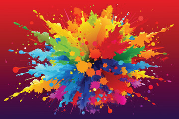 colorful rainbow holi paint color powder explosion vector, isolated wide Turkish Red panorama background