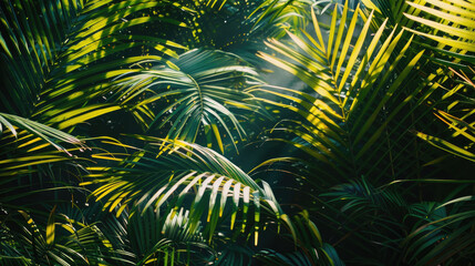 Background with green tropical palm leaves