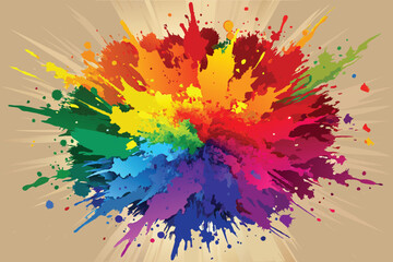 colorful rainbow holi paint color powder explosion vector, isolated wide Turkish Red panorama background