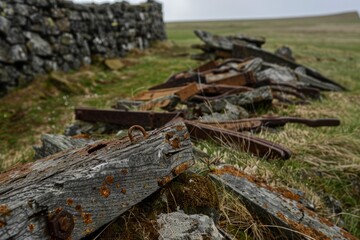 Journey to the edge of an ancient battlefield, where rusted weapons and scattered bones bear witness to the fierce struggles of warriors long gone, Generative AI