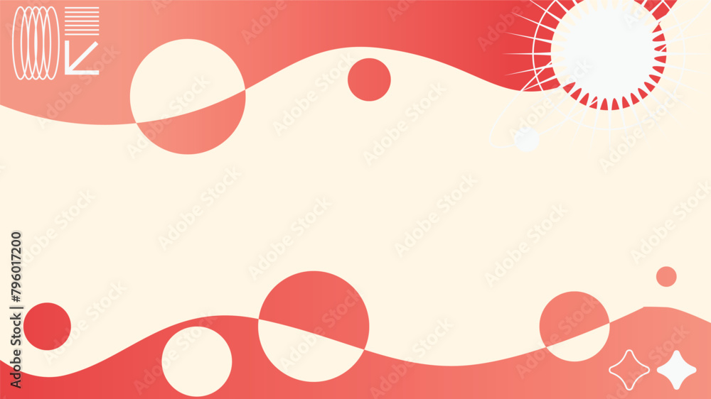 Poster flowing curve shape frame with peach gradient and brutalism shapes decorations, abstract background