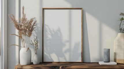 Mockup poster frame close up in coastal style home interior