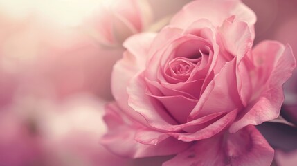 Softly blurred pink rose in a high-key minimalist style, featuring a smooth transition from pale to deep pink, perfect for elegant backgrounds
