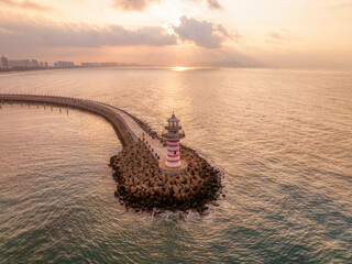 The liberty lighthouse in sunrise in Lingshui, Hainan, China.