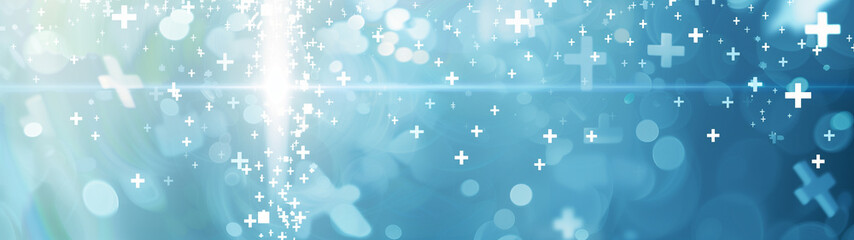 Glittering Cross Shapes with Sparkles on Ethereal Blue Background