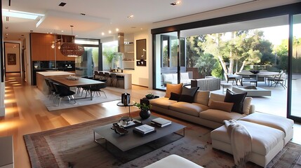 Fototapeta na wymiar Modern living room with dining room