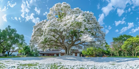 the white flowers are full of big trees, jiangnan, the tall fringed flower trees are in full bloom, the beautiful white fringed flowers are in full bloom