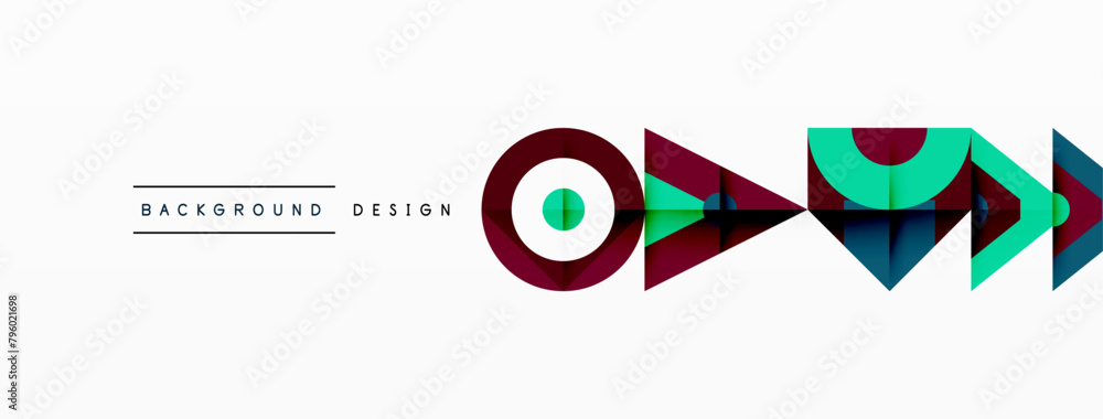Poster An artistic logo design featuring a colorful triangle, font, circle, and rectangles with arrows pointing in opposite directions. The magenta eyelash adds a unique touch to the graphics drawing