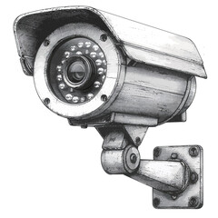 Digital illustration of a security camera. Hand-drawn image on white background