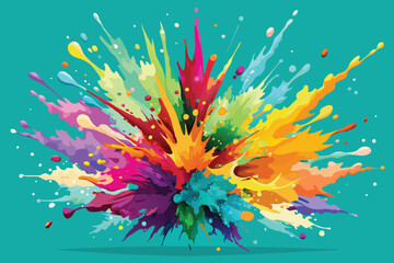 colorful rainbow holi paint color powder explosion vector, isolated wide Turquoise panorama background