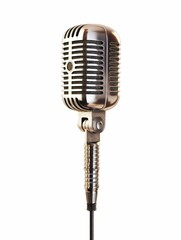 Vintage silver microphone isolated on white background.