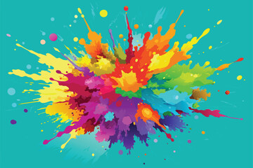 colorful rainbow holi paint color powder explosion vector, isolated wide Turquoise panorama background