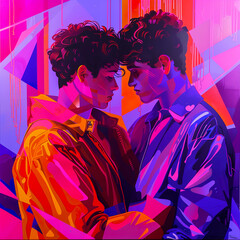 abstract Gay Couple cartoon background. Colorful Young attractive couple