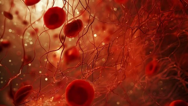 This image shows the aftermath of a battle within a vessel with a thick meshlike network of platelets and fibrin threads forming a . AI generation.