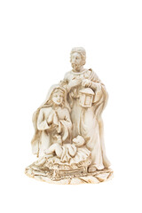 Fototapeta premium Scene of the nativity: Mary, Joseph and the Baby Jesus isolated on a white background