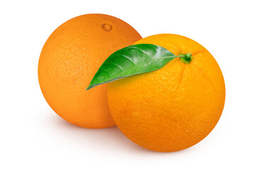 Two oranges on an isolated white background.