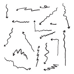The collection of hand drawn arrows. Arrows set on the white background. Vector EPS 10.	