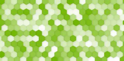 Vector banner design, Green mosaic background with hexagon pattern.