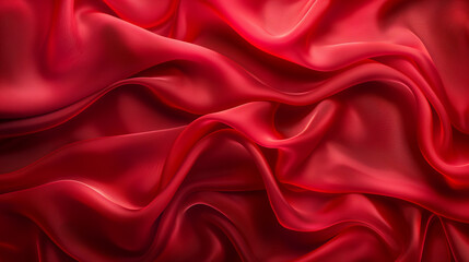 Obraz premium red silk satin background with luxurious wavy folds, textured fabric