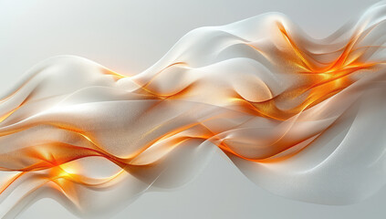 3d rendering of wavy white resin waves with orange and yellow lighting effects on the edges. Created with Ai