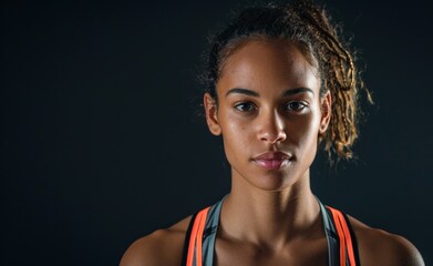 Female athlete on black background