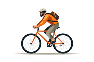Obraz premium Bearded Man Riding a Vibrant Orange Bike