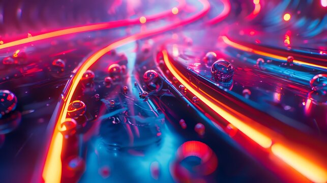 Capture the adrenaline rush of extreme sports in a futuristic setting with vibrant hues contrasting against sleek, metallic surfaces for a dynamic visual impact