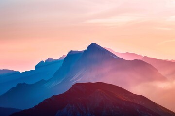 Mountain Peak at Sunset, With The Golden Glow of The Sun Painting The Sky in Hues of Orange And Pink, Generative AI