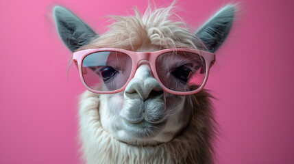 Creative animal concept. Llama in sunglass shade gla