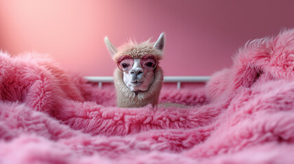 Creative animal concept. Llama in sunglass shade gla