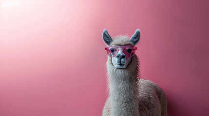 Creative animal concept. Llama in sunglass shade gla