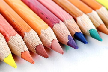 color pencil on white background, wooden colored pencils