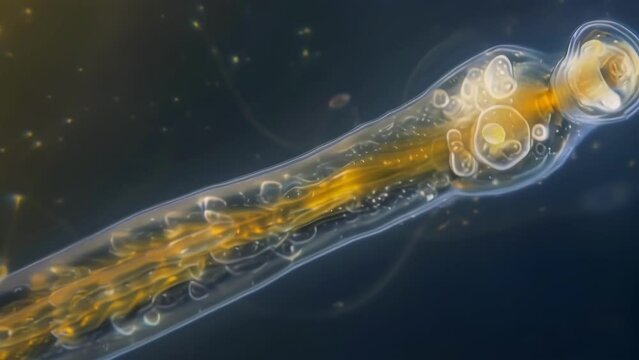 A majestic vorticella its complex stalk and bellshaped body pulsing as it filters food particles from surrounding water. . AI generation.