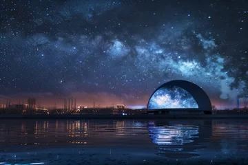 Foto op Canvas Build a civilization on the banks of a river that reflects the starry expanse of a planetarium, Generative AI © Formatikastd