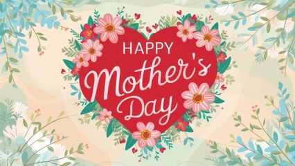 Obraz premium Happy Mother's Day Card with Floral Design and Text - Greeting, Celebration, Affection - Retail, E-commerce.