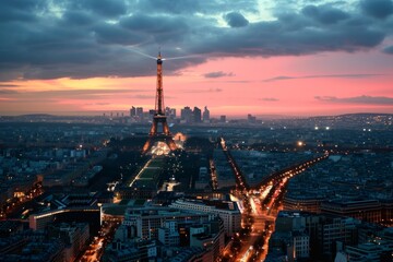 Fototapeta premium A beautiful vibrant skyline during twilight in Paris. Ai generated