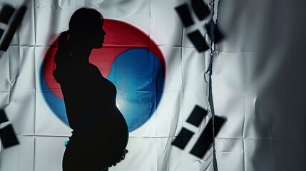 silhouette of a person on South Korea Flag representing declining birth rate