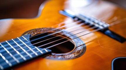 A guitar with strings and fret