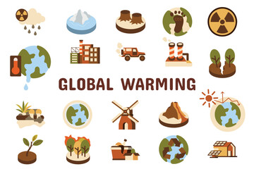 Global Warming Flat Vector Illustration Icon Sticker Set Design Materials