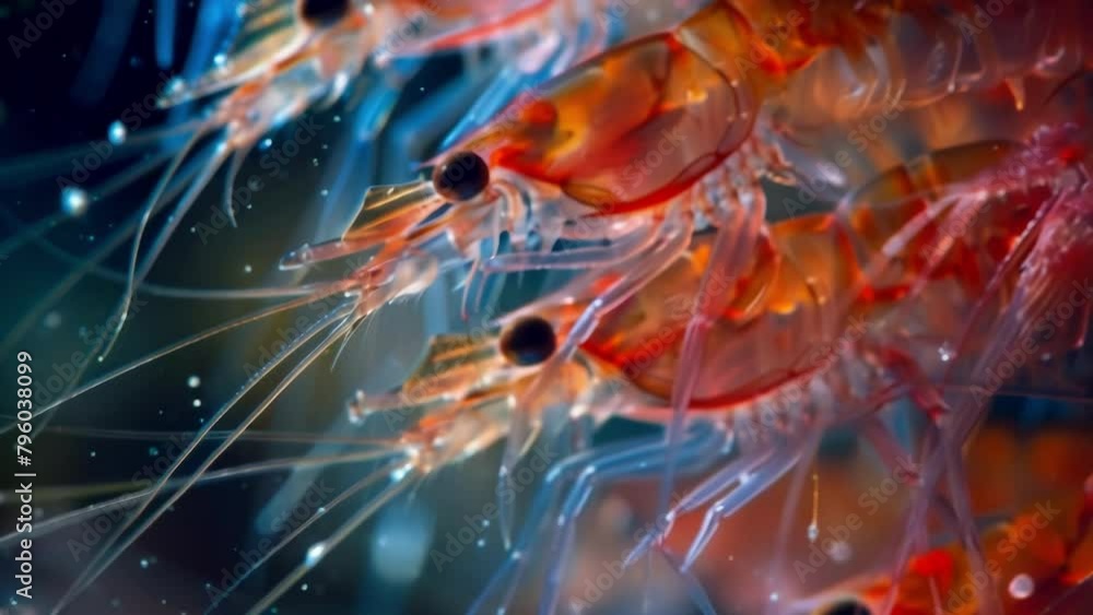 Poster an image of krill a crucial food source for many ocean creatures viewed under a microscope to show t
