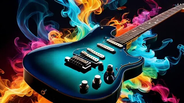 guitar with beautiful movements of colorful smoke