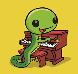 Snake is playing piano Vector Illustration of Artistic Character Design