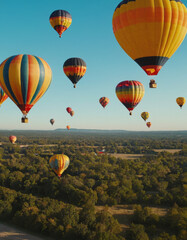 Fototapeta premium Whimsical Hot Air Balloon Parade: A whimsical hot air balloon parade floating through the sky