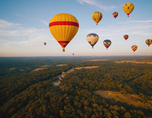 Naklejka premium Whimsical Hot Air Balloon Parade: A whimsical hot air balloon parade floating through the sky