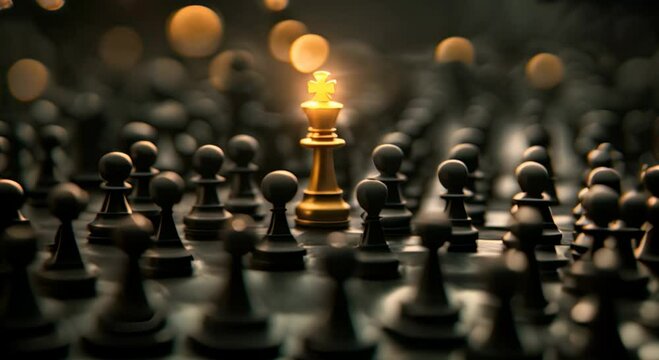 one golden pawn standing out, symbolizing talent sourcing and spotting standout candidates