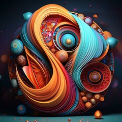 abstract background with circles,3D illustration featuring vibrant abstract shapes intricately arranged on a dark background,