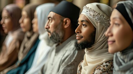 Obraz premium diverse people engaged in interfaith dialogue, sharing their beliefs and fostering understanding. 